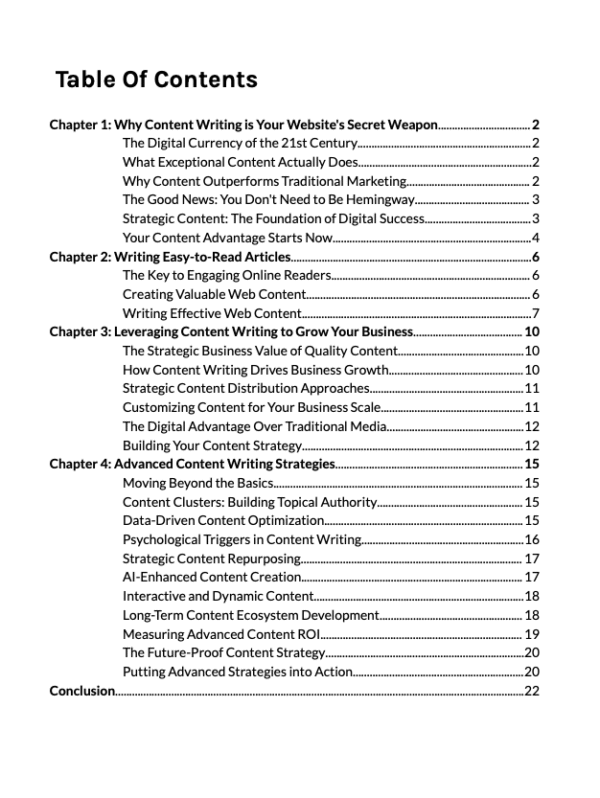Content Writing Mastery TOC